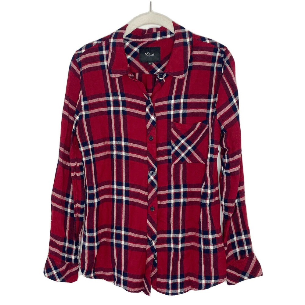 RAILS Flannel Shirt Womens Taitum Red White Blue Plaid Button Up Top Sz M C2
